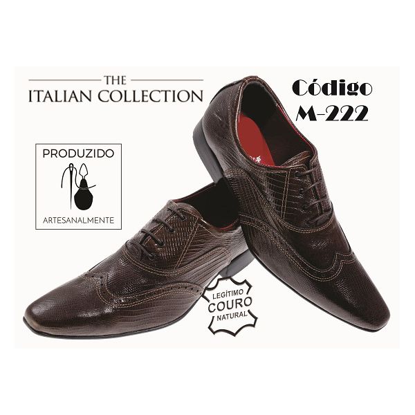 Sapato Masculino Italiano Em Couro Marrom Frizado Italiano