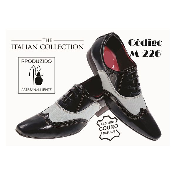Sapato Masculino Italiano Em Couro Preto Com Branco Trice