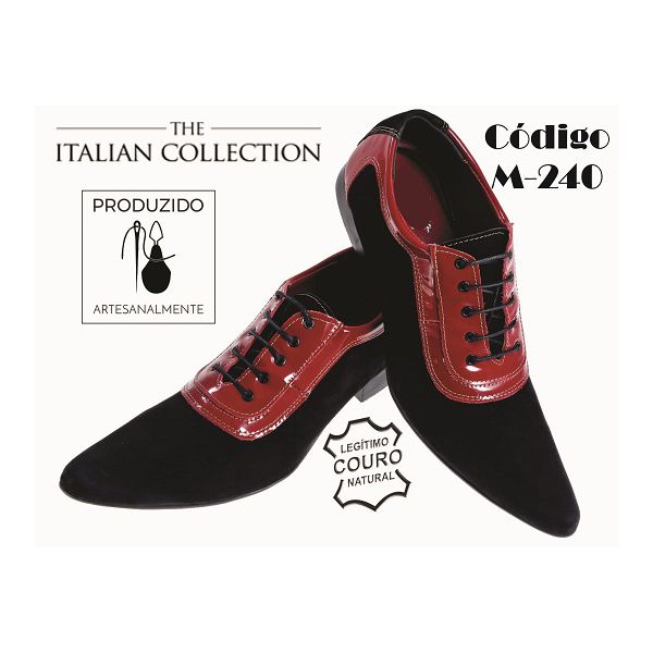 Sapato Masculino Italiano Em Couro Preto e Vermelho