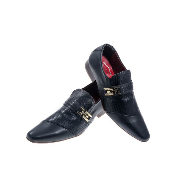 Sapato Masculino Italiano Em Couro Preto Fosco Frizado