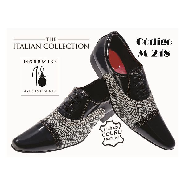 Sapato Masculino Italiano Em Couro Preto e Branco Oxford