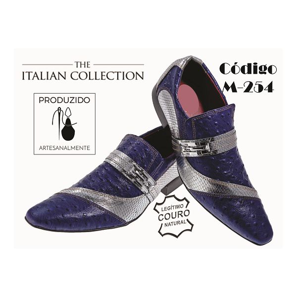 Sapato Masculino Italiano Em Couro Azul Avestruz