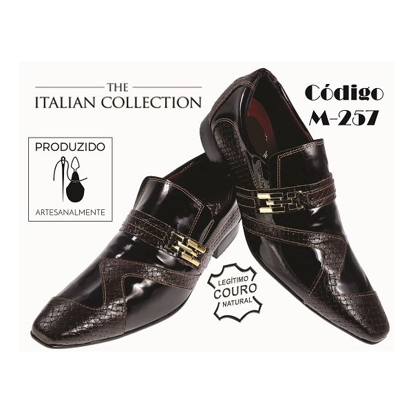 Sapato Masculino Italiano Em Couro Marrom Perolizado com Serpente Ref: 257