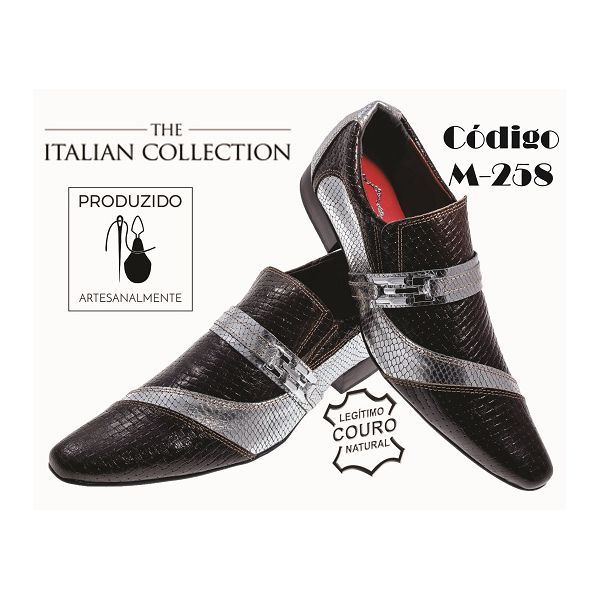 Sapato Masculino Italiano Em Couro Marrom Frizado
