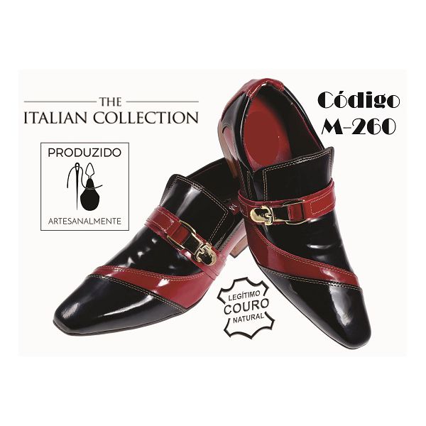 Sapato Masculino Italiano Em Couro Vermelho Com Preto Verniz