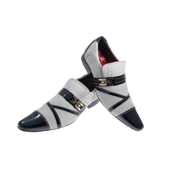 Sapato Masculino Italiano Em Couro Preto Verniz Com Branco Camurça