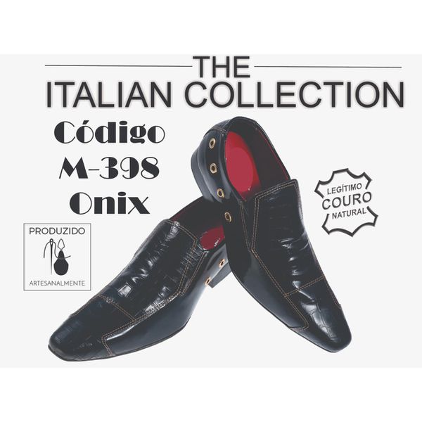 Sapato Masculino Italiano Em Couro Preto Avestruz