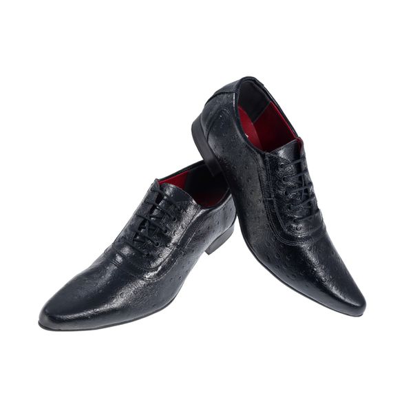 Sapato Masculino Italiano Em Couro Preto Avestruz Ref: 399