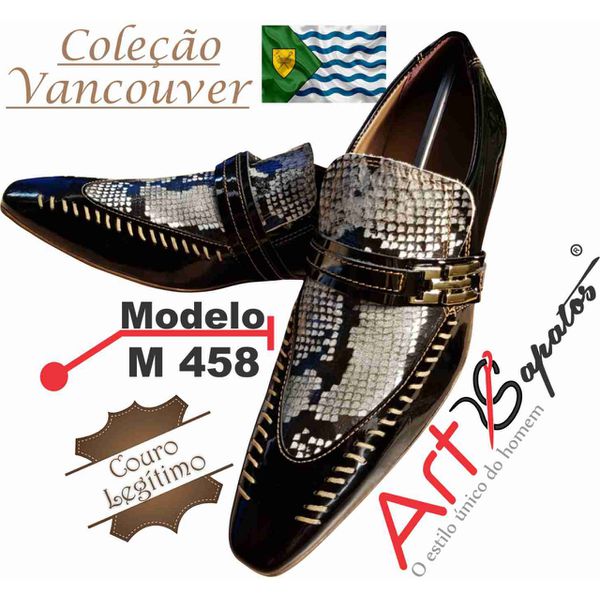 Sapato Masculino Italiano Em Couro Preto Com Cobra