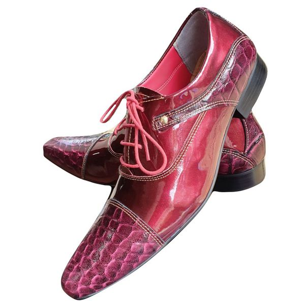 Sapato Masculino Italiano Em Couro Envernizado Oxford - Vermelho - Red Venice