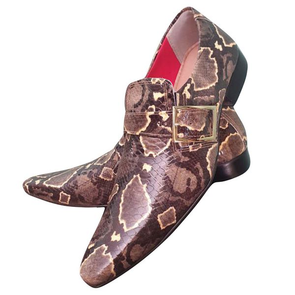 Sapato Masculino Italiano Em Couro Social Executivo Ref: 955 - Marrom - Brown Snake
