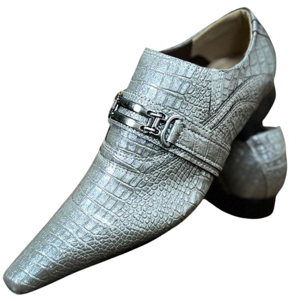 Sapato Masculino Italiano Em Couro Prata Croko Brilho Stars Ref: D980 Outlet