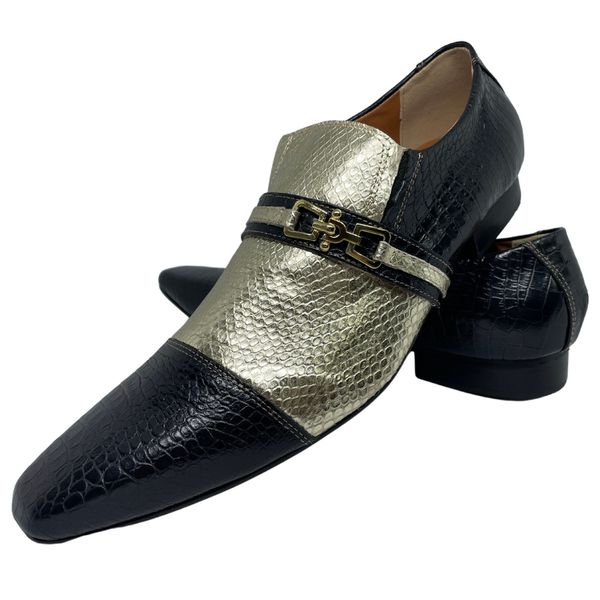 Mocassim Masculino Italiano Em Couro Dourado Serpente Ref: D615