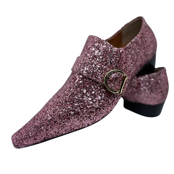 Sapato Masculino Italiano Em Couro Social Rosa Glitter Ref: D820 Copia