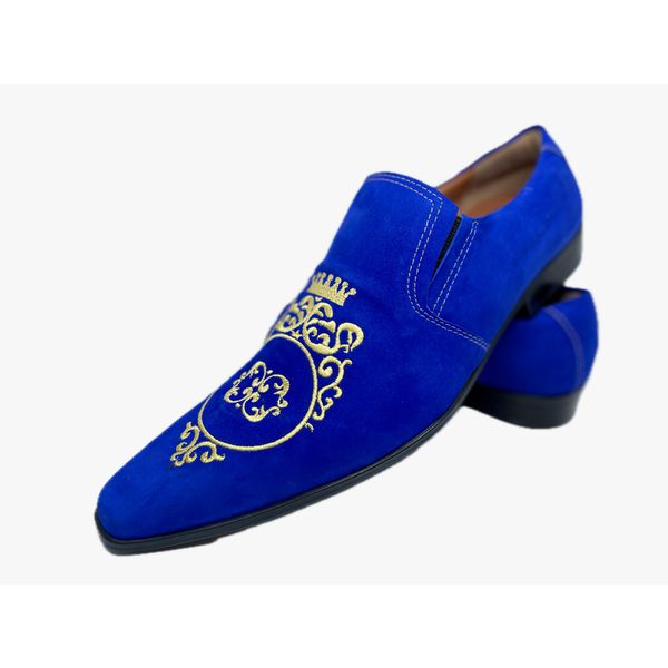 Sapato Social Masculino Veludo Strass - Mocassim Smoking Vintage Azul Royal 39