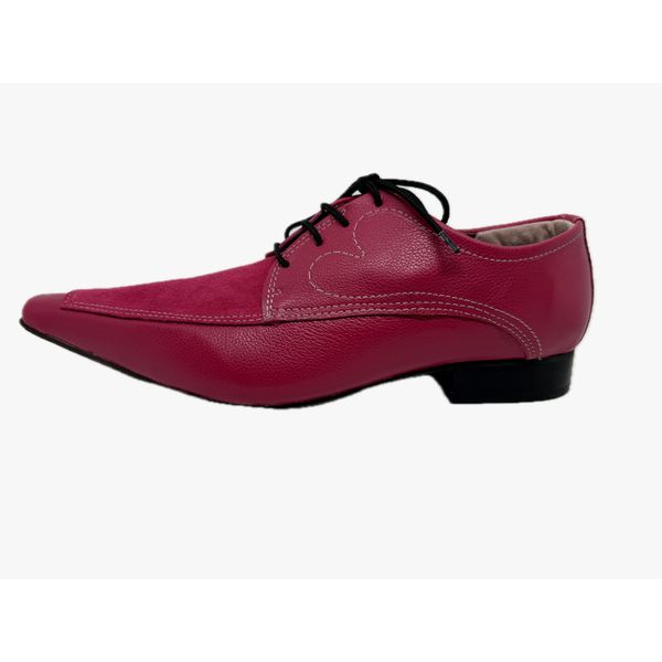 Sapato Masculino Italiano Em Couro Rosa Bico Alongado Ref: D857