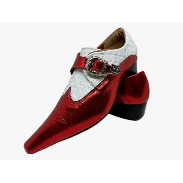 Sapato Masculino Italiano Em Couro Vermelho Bico Fino Ref: D871