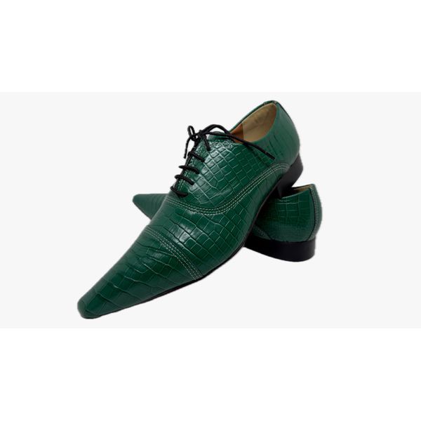 Sapato Masculino Italiano Em Couro Verde Bico Fino Ref: D903