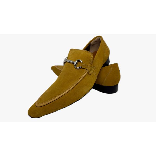 Sapato Masculino Italiano Em Couro Amarelo Mocassim Ref: D935