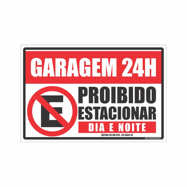 Placa Proibido Estacionar Garagem 24hr