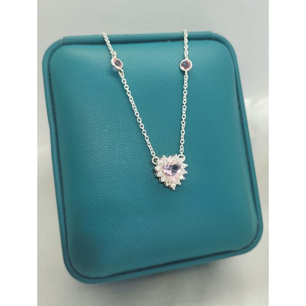 Colar Choker Em Prata 925 De Coração Cravejado Com Zircônia Rosa