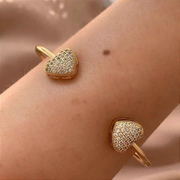 Bracelete de Coração com Zircônias Banhado a Ouro 