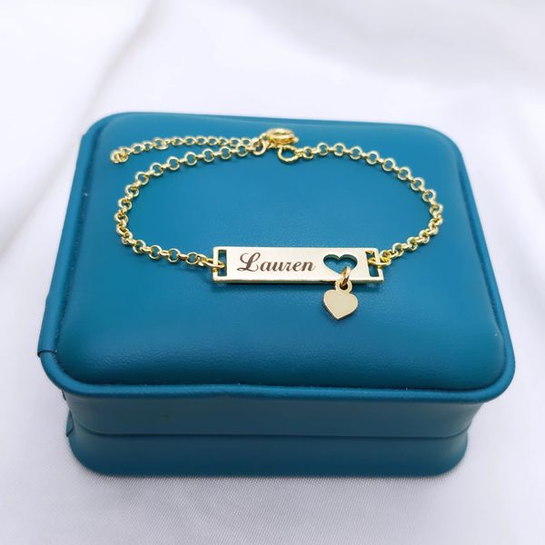 Pulseira Personalizada Infantil Banhada Coração