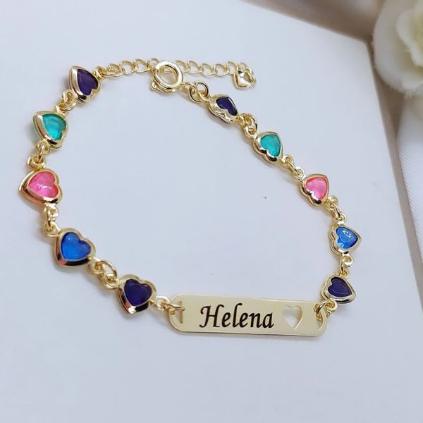 Pulseira Personalizada Infantil Banhada a Ouro Corações