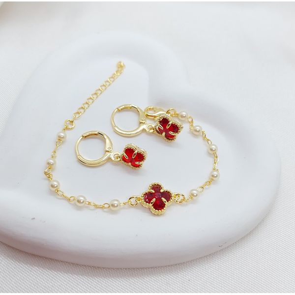 Conjunto Trevo Infantil Banhado a Ouro 