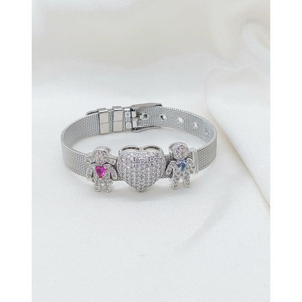 Pulseira Estilo Relógio Em Aço Com Pingentes Com Banho De Ródio