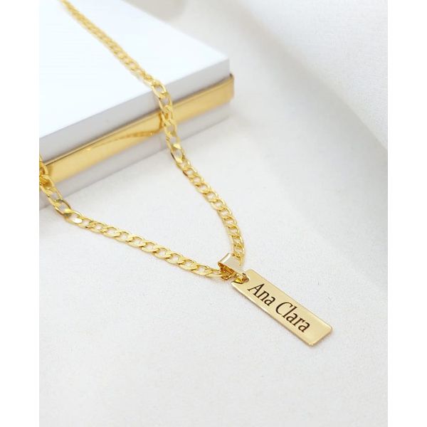 Corrente Masculina Grumet Com Pingente De Plaquinha (s) Personalizada (s) Banhada a Ouro
