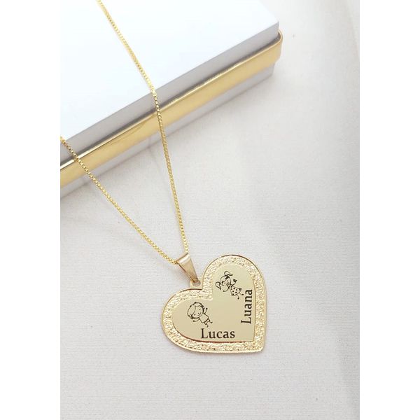 Colar De Coração Personalizável Banhado a Ouro