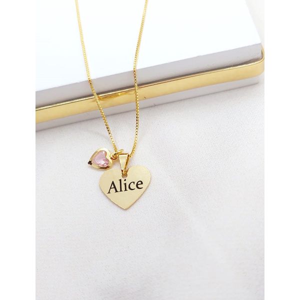 Colar Coração Personalizado e Ponto De Luz Banhado a Ouro