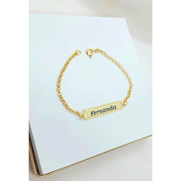 Pulseira Feminina para Adulto de Chapinha Personalizada Banhada a Ouro