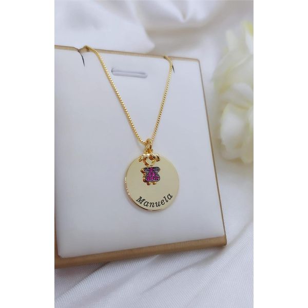 Colar Redondo Personalizável Menino Ou Menina Banhado a Ouro