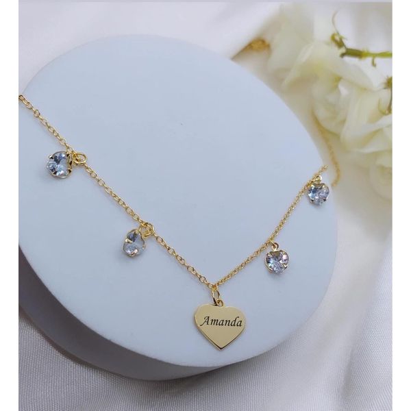 Colar Personalizado Nome Ou Inicial Pontos De Luz Coração Zircônias Banhado a Ouro