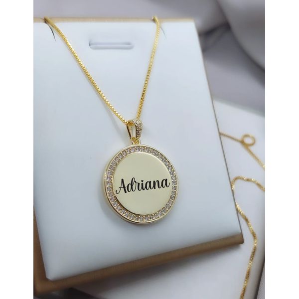 Colar Redondo Personalizado e Aro Com Pedras Banhado a Ouro Um Nome