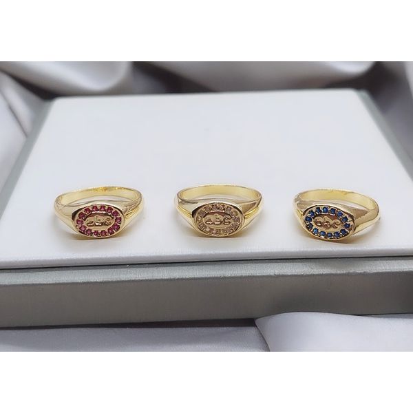 Anel Abc Com Pedras Infantil Banhado a Ouro