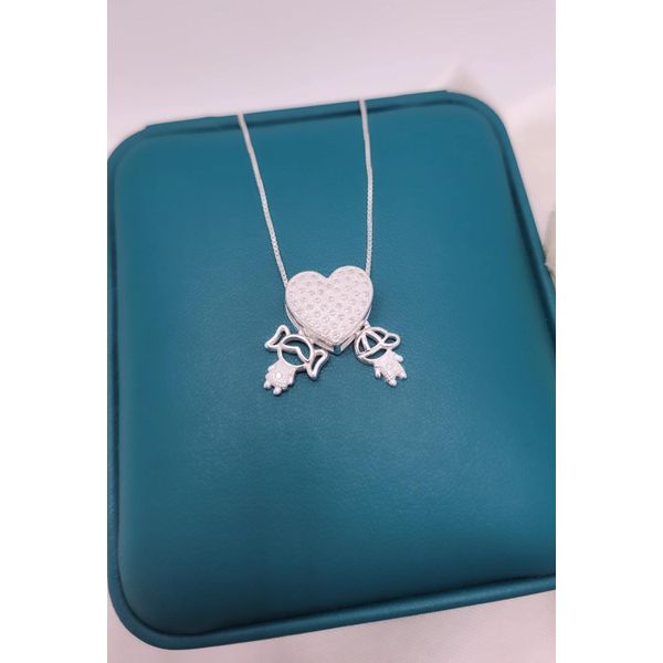 Colar Coração Cravejado Em Zircônnias Com Casal Em Prata 925