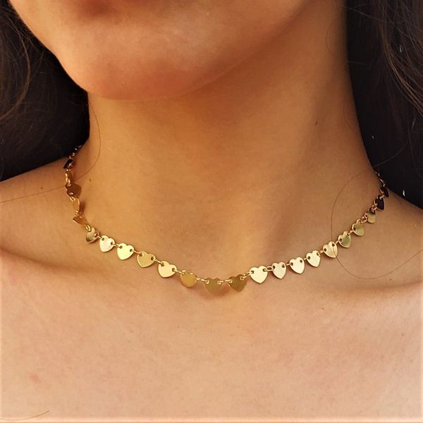 Colar Choker Corações Lisos Banhado a Ouro