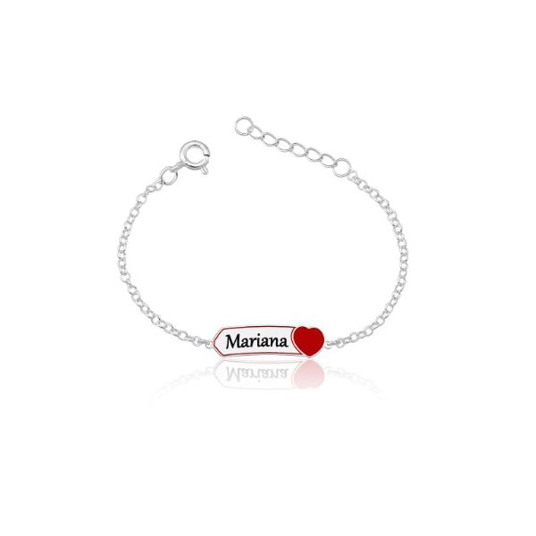 Pulseira Infantil Personalizada Chapinha Em Prata 925 Com Detalhe Em Resina