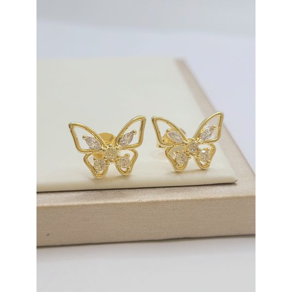 Brinco De Borboleta Com Zircônias Banhado a Ouro Grande