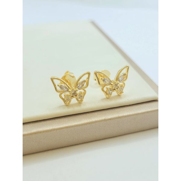 Brinco De Borboleta Com Zircônias Banhado a Ouro Médio