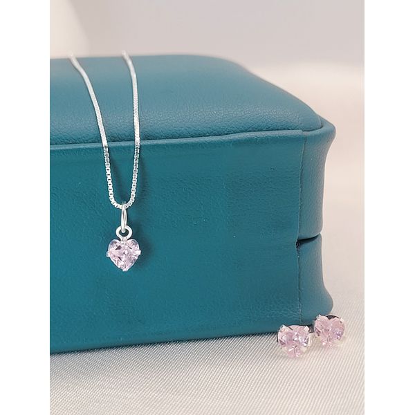 Conjunto Em Prata 925 De Corações Com Zircônias Rosa