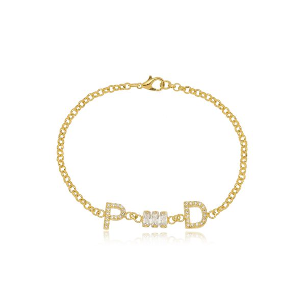 Pulseira Adulto Iniciais Cravejadas Banhada a Ouro