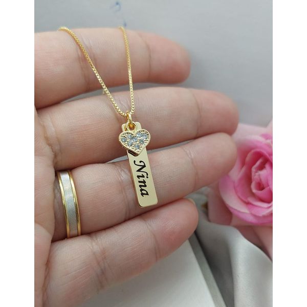 Colar Plaquinha Personalizada Banhada a Ouro