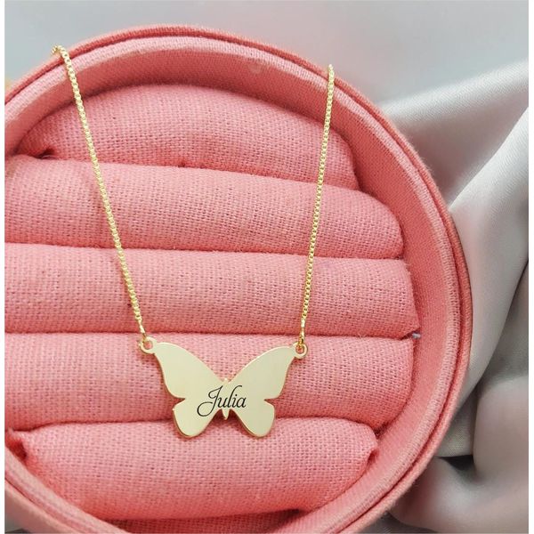 Colar Personalizado Borboleta Banhado a Ouro