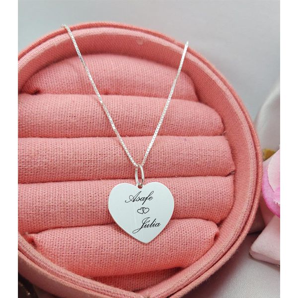 Colar Personalizado Em Prata Coração Com Até Três Nomes