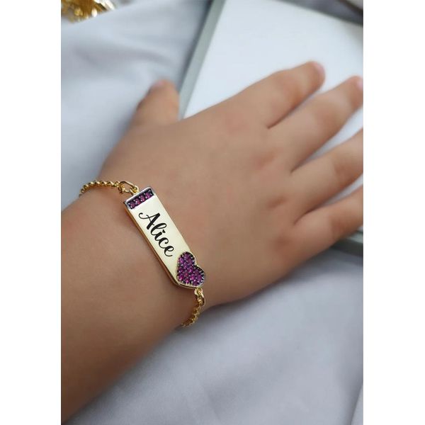 Pulseira Personalizada Infantil Banhada a Ouro Com Detalhes Em Zircônias