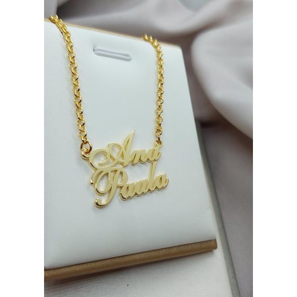 Colar Personalizado Nome Composto Na Correte De Elo Portugues Banhado a Ouro